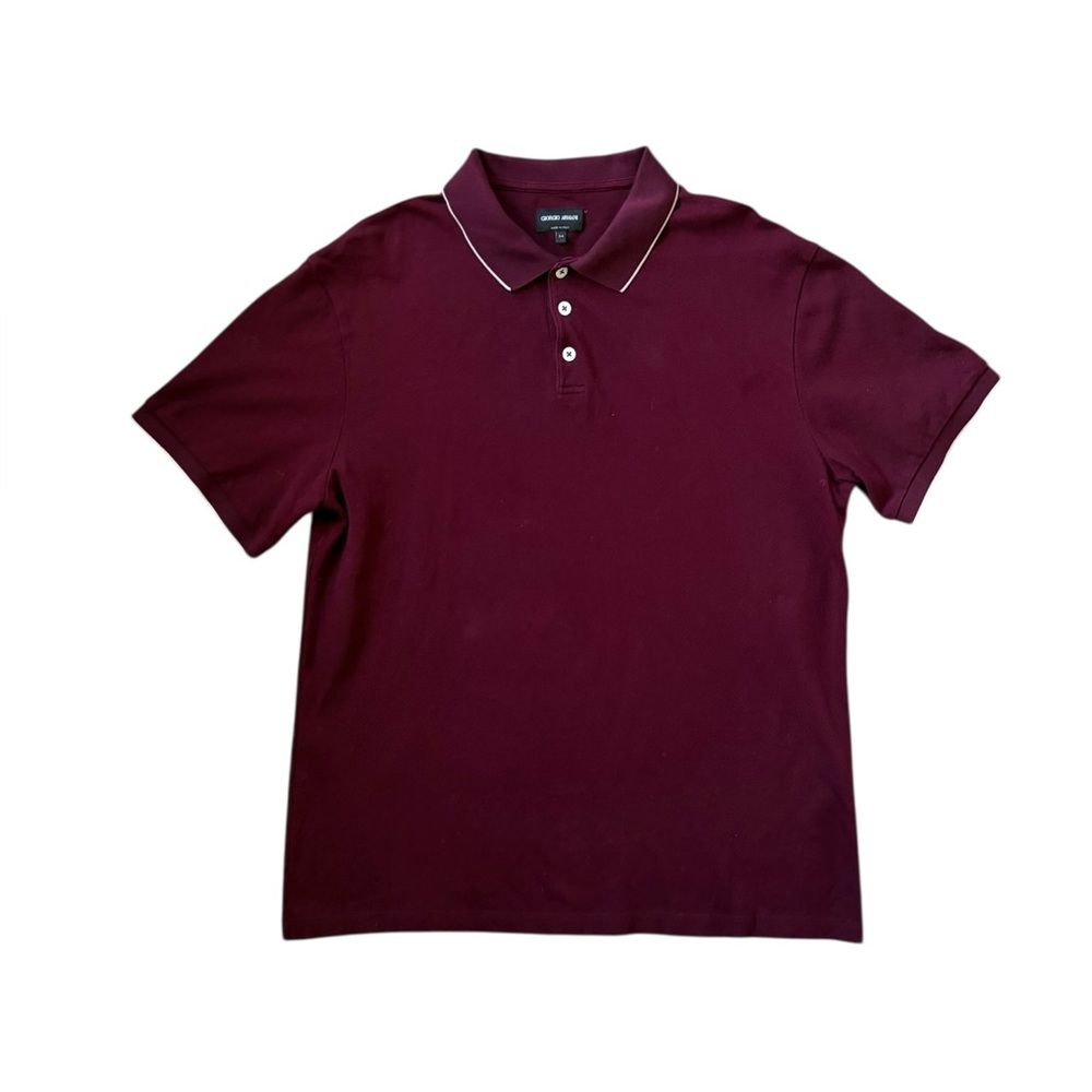 Giorgio Armani Men’s Black Label Tipped Piqué Polo Shirt Burgundy Size 54 (US XL